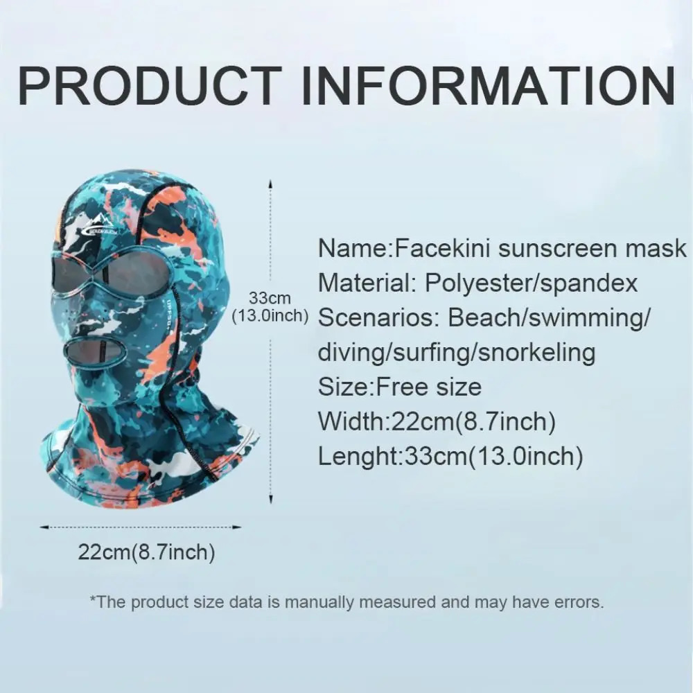 Swiming Diving Facekini UV Sun Protection Full Face Mask Head Neck Cover Face Elastic Swim Cap for Skiing Diving Sports Wear 250320