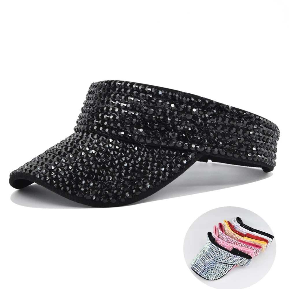 Glitter Visor Shiny Rhinestones Sport Cap Empty Top Hats Golf Cap Adjustable Baseball Cap Outdoor Sun Hat 250320