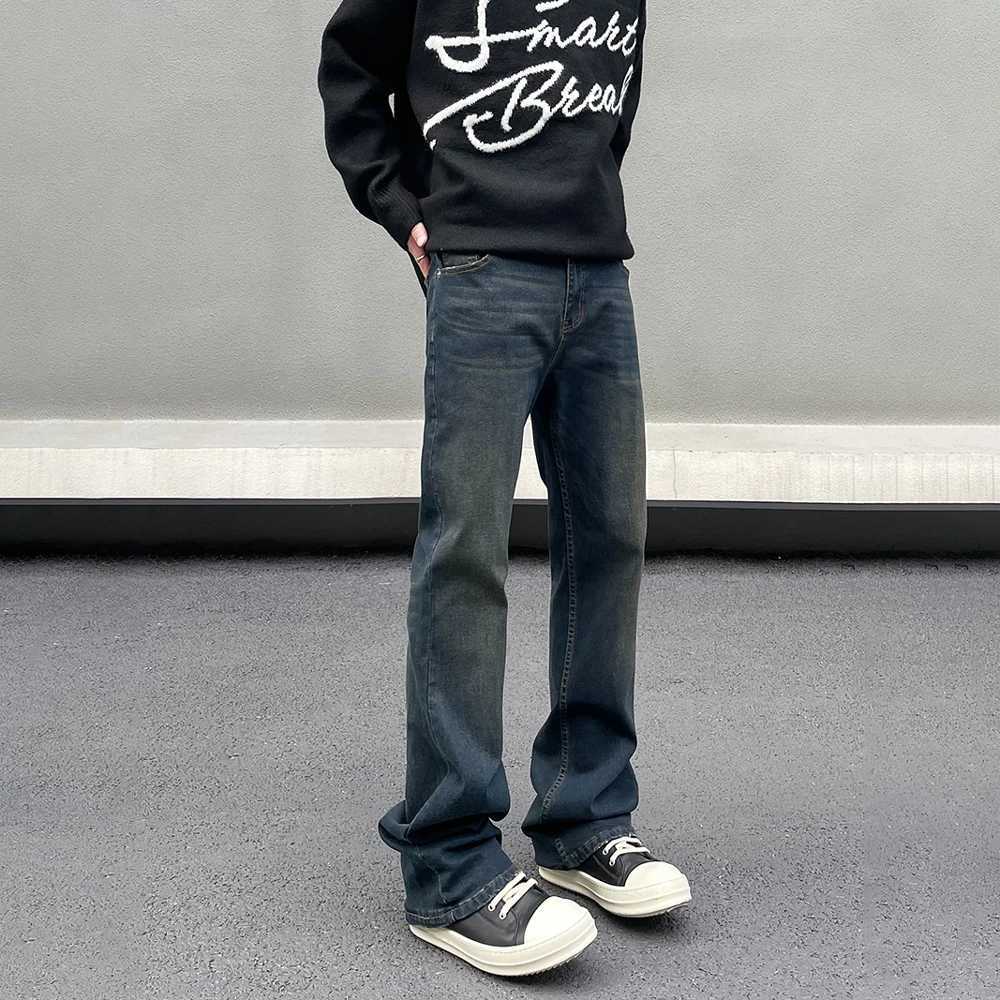 Mens jeans vintage straight leg streetwear Y2k fashionable mens clothing Stacked Street Blue Distressed cool ultra-thin denim pantsT250319