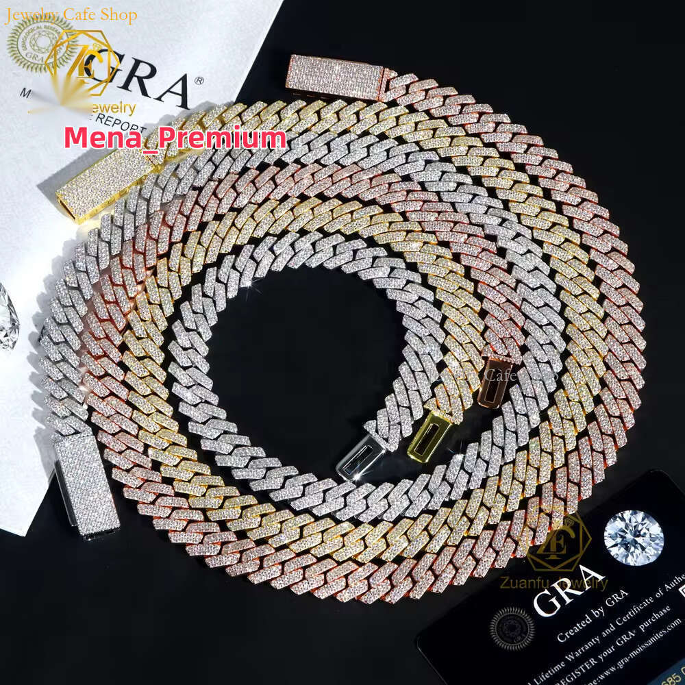 Pendant Necklace Bracelet Hip Hop Style Iced Out Jewelry 10mm 12mm 14mm Width 2 Raws Diamond Sterling Sier VVS Moissanite Cuban Link Chain Designer Ne