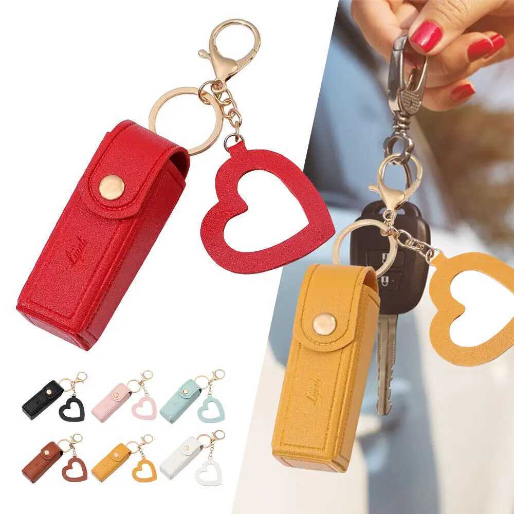 Portable leather lipstick bag makeup bag lipstick bag key chain bracket lipstick protective cover with mirrorXJ250319