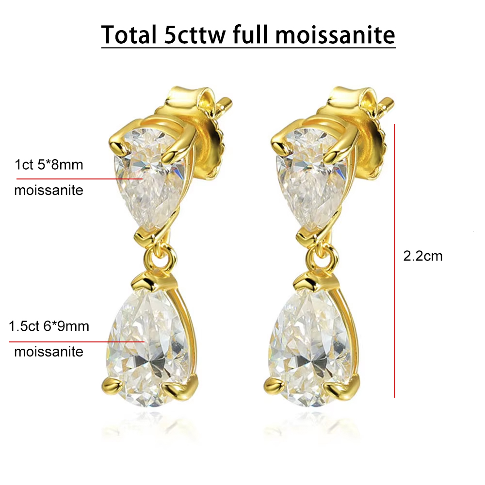 GRA Certified 5cttw Waterdrop Moissanite Drop Earrings for Women 925 Sterling Silver Pear Cut Diamond Stud Earring Bride Jewelry