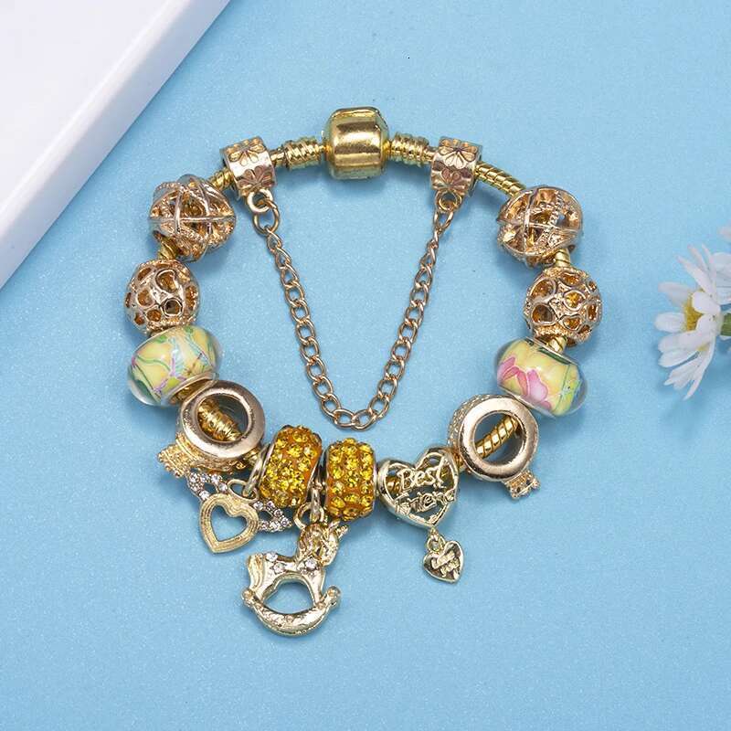 Gold Color Crown Trojan Horse Beads Charm Bracelet For Women With DIY Brand Bracelets Bangles Pulseras Jewelry Gift Dropshipping