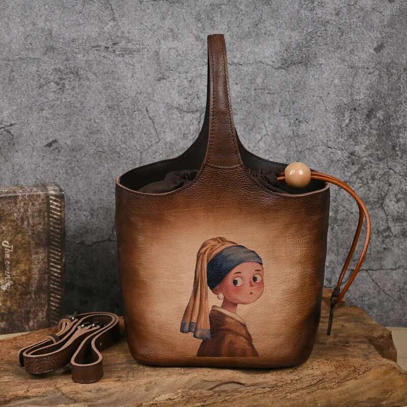 MOTAORA 2025 New Designer Women's Bucket Bag Vintage Cow Leather Drawstring Handbag Handmade Crossbody Purse In 3 Colors