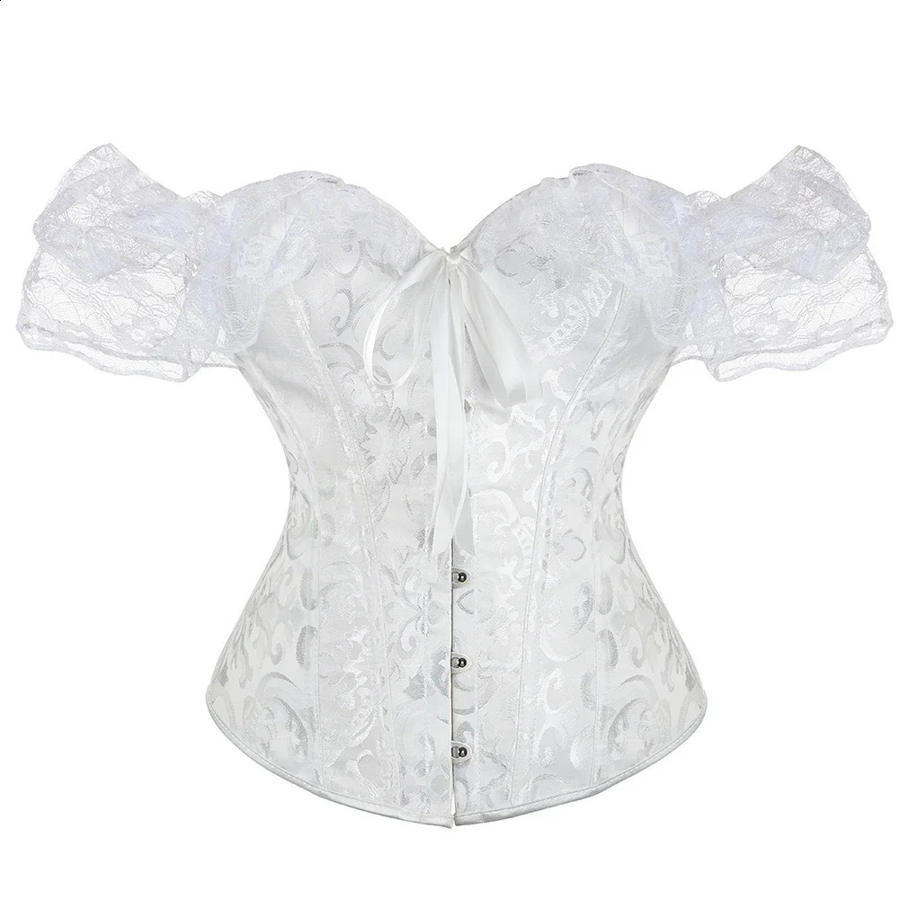 Steampunk Overbust Corset Tops for Women Victorian Vintage Lace Sleeves Chest Binder Bustier Plus Size Lingerie Korset XS-6XL 250319