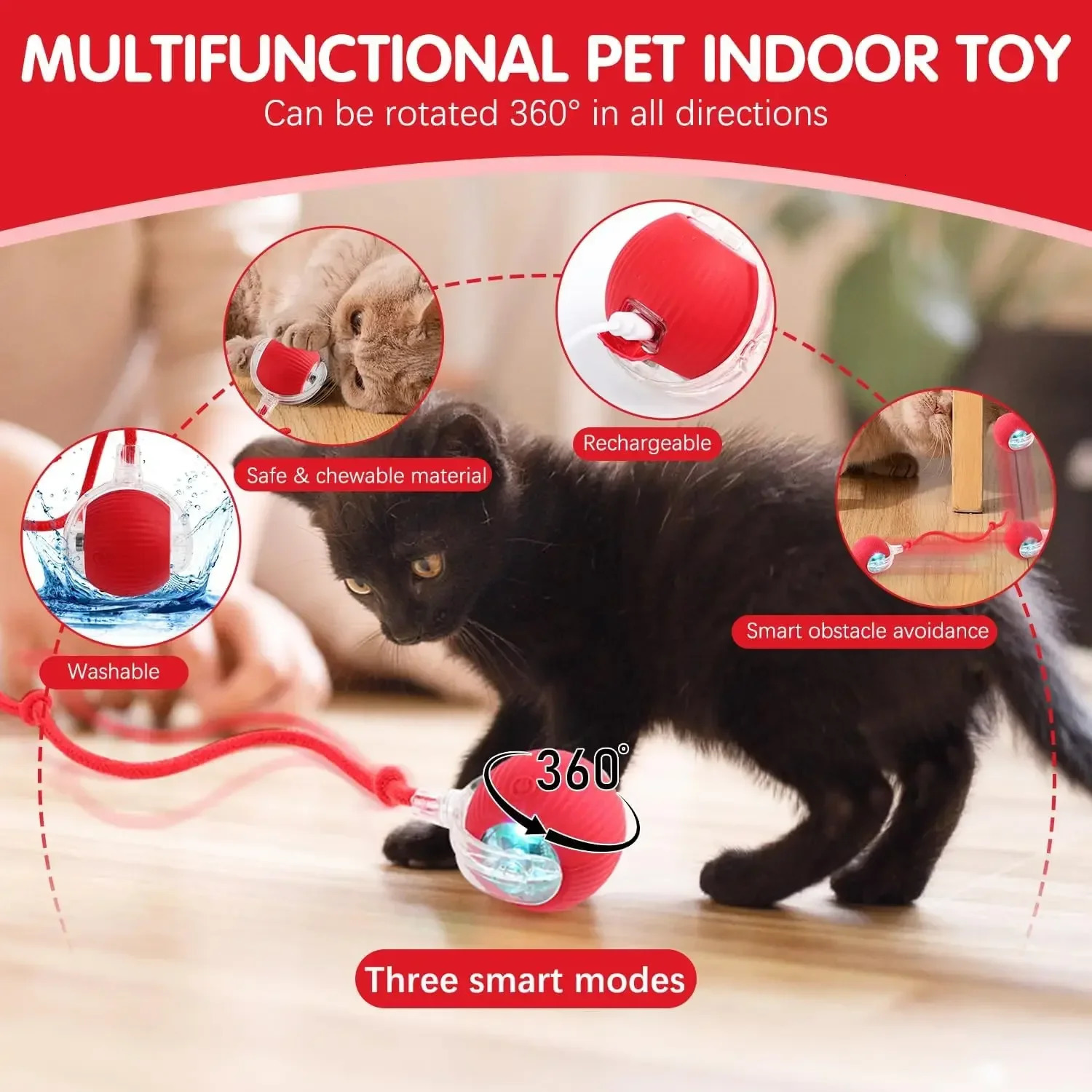 Cat Interactive Ball Toy Automatic Electric Rolling Tail Rechargeable Intelligent Pet Training 250320