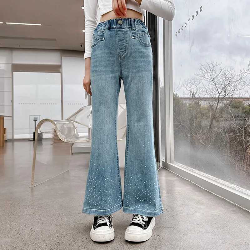Teenage girl jeans spring autumn star design flash pants childrens retro high waisted patchwork horseshoe Trousers children 5-14YT2502320