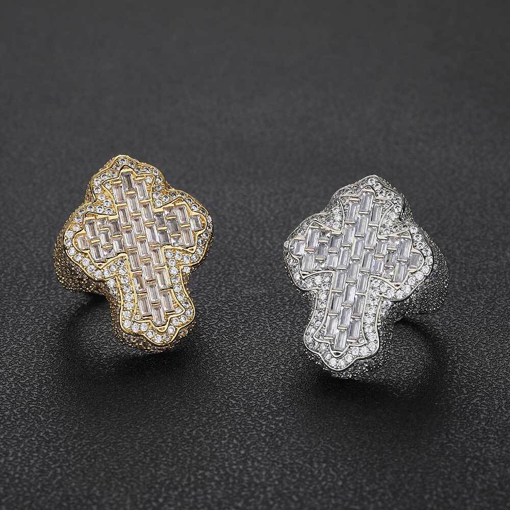Hip Hop Luxury Religions With Christianity Jewelry Iced Cubic Zirconia Big Cross Ring For Men Women