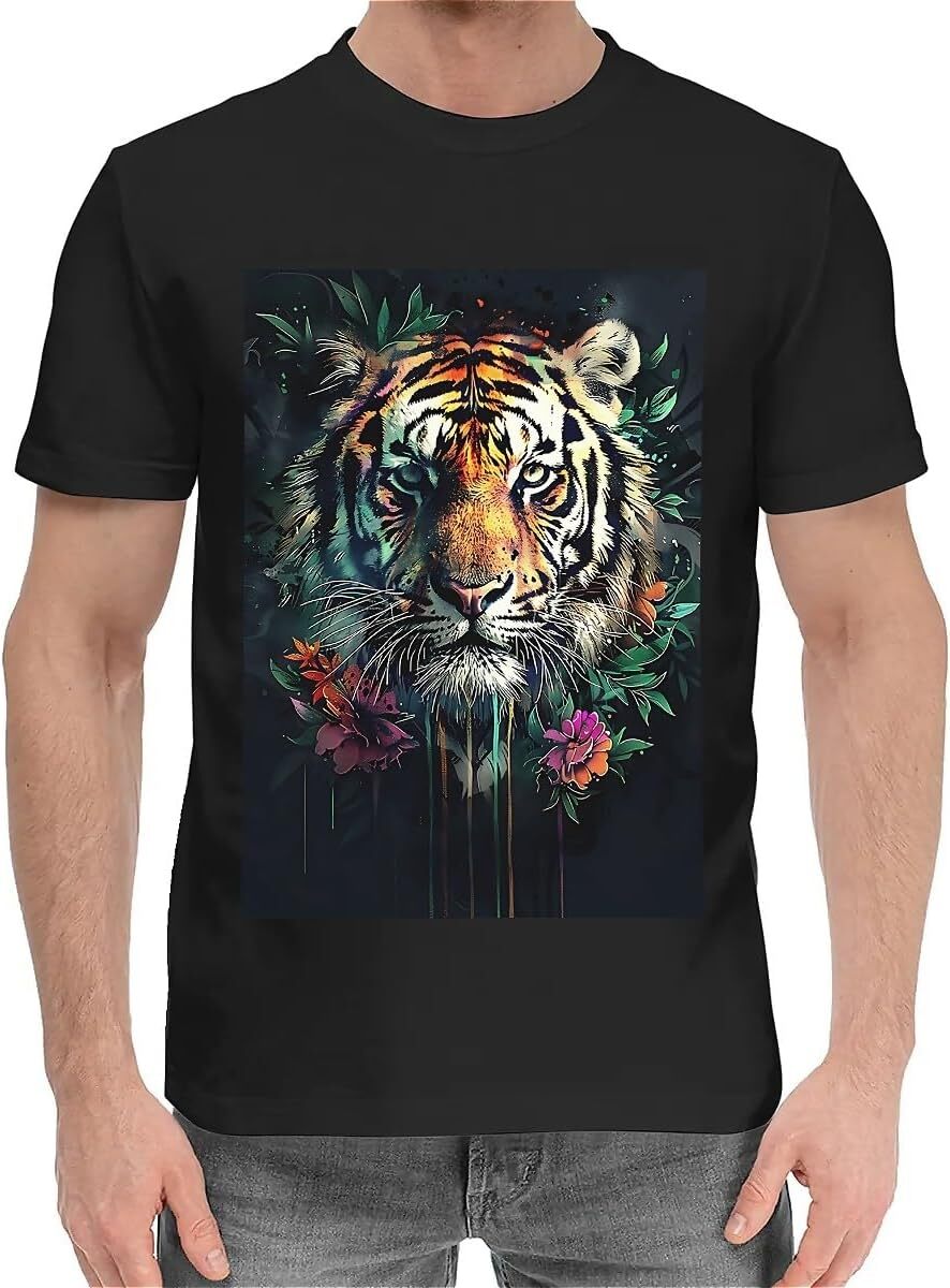 T shirt for Mens Mens Novelty T-Shirts Graphic 2D Print Summer Short Sleeve Colorful Ink Tiger Shirts Tshirt Graphic Tee Casual Tops Clothes Short sle