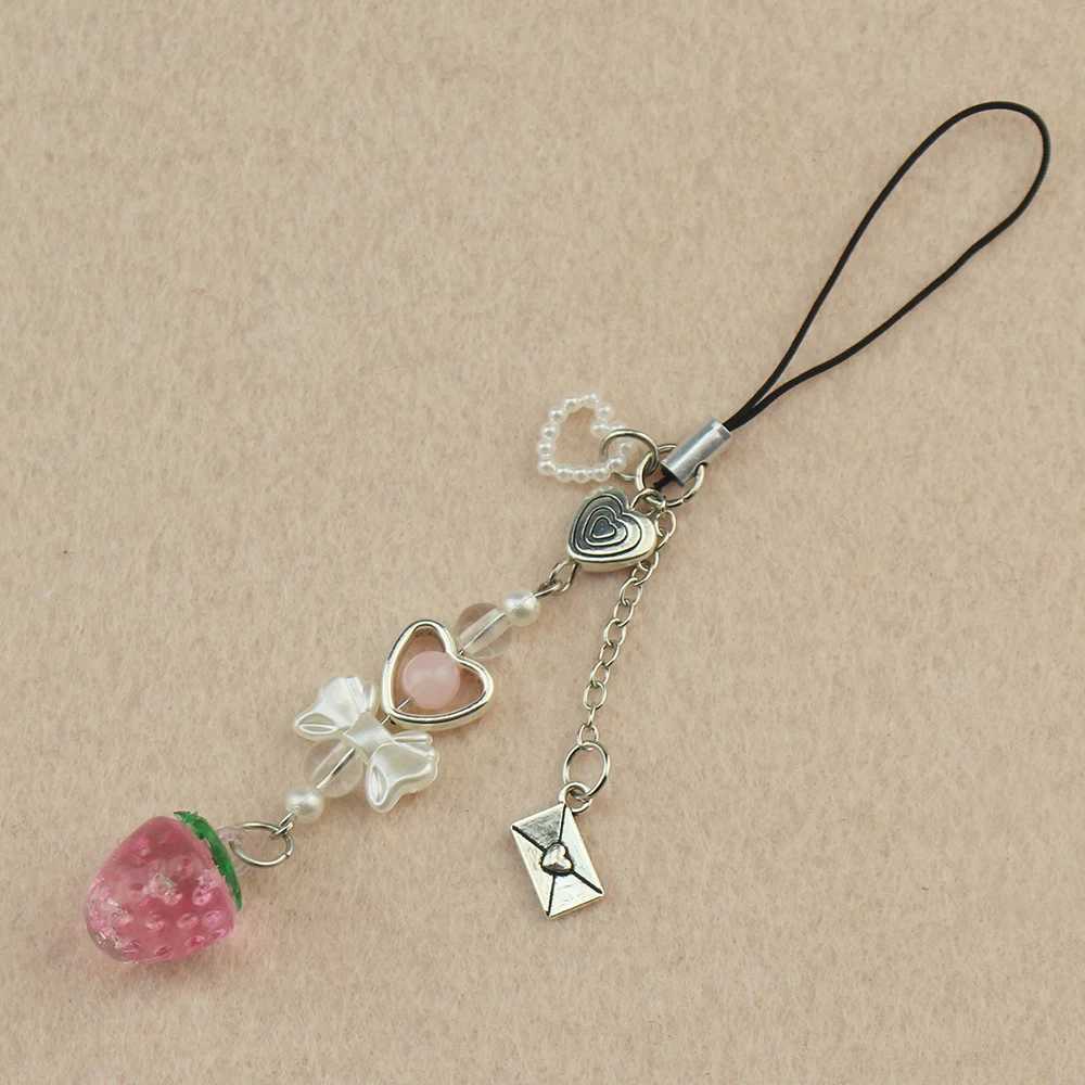 Nana Hachi match mobile phone charm red pink strawberry bow mobile phone accessories animation inspiration Y2k keychainXJ250319