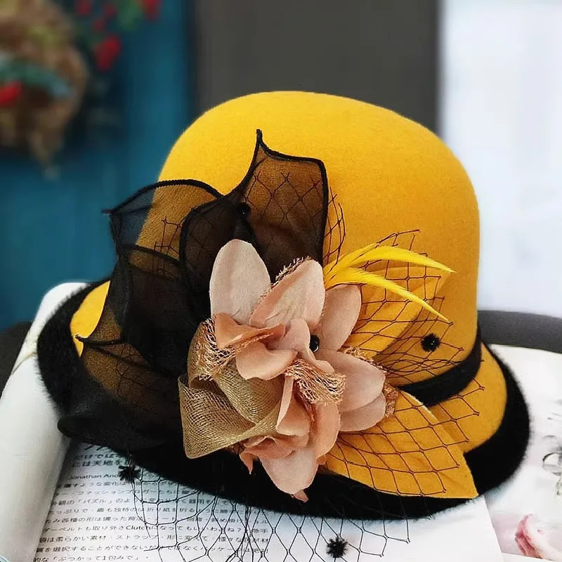 Elegant Lady Flower Sun Hat Women Wedding Tea Party Church Travel Cap Summer Organza Hat Clothing Accessory Vintage Warm 250320