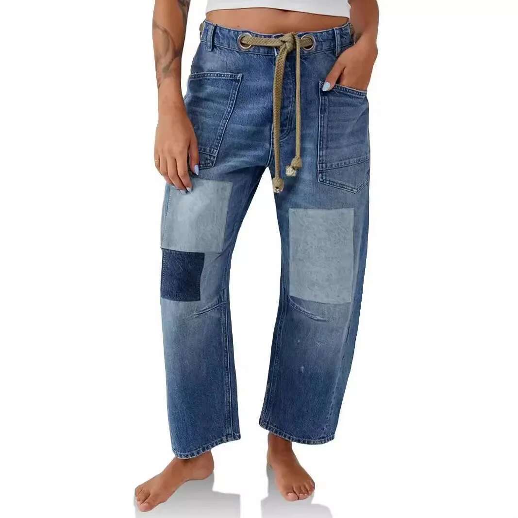 Designer Jeans 2025 New Style Loose Straight Leg Brand Wide Leg American Splicing Style High Street Fashion Unique Fashion Men's Jeans