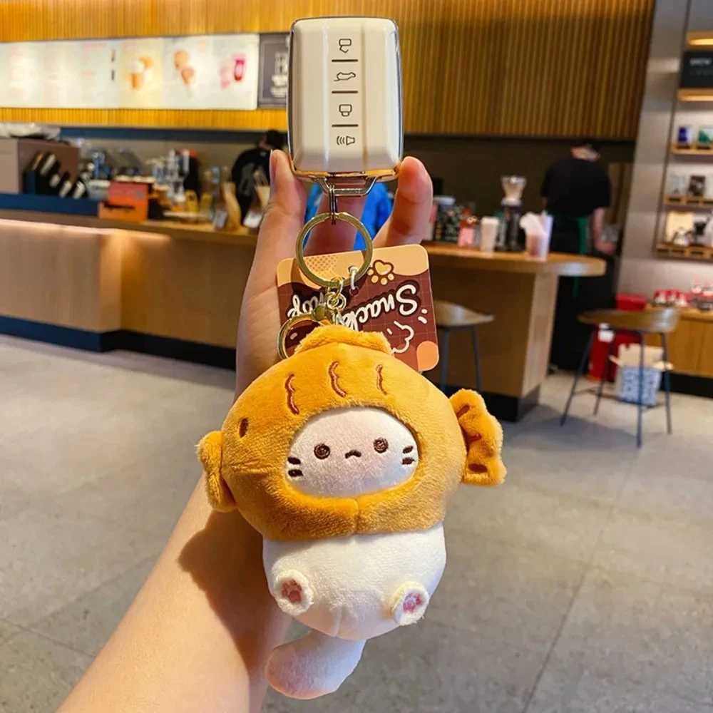 Cute Plush Button Head Keychain Cocoa Cat Japanese Style School Bag Pendant Doll PendantXJ250319