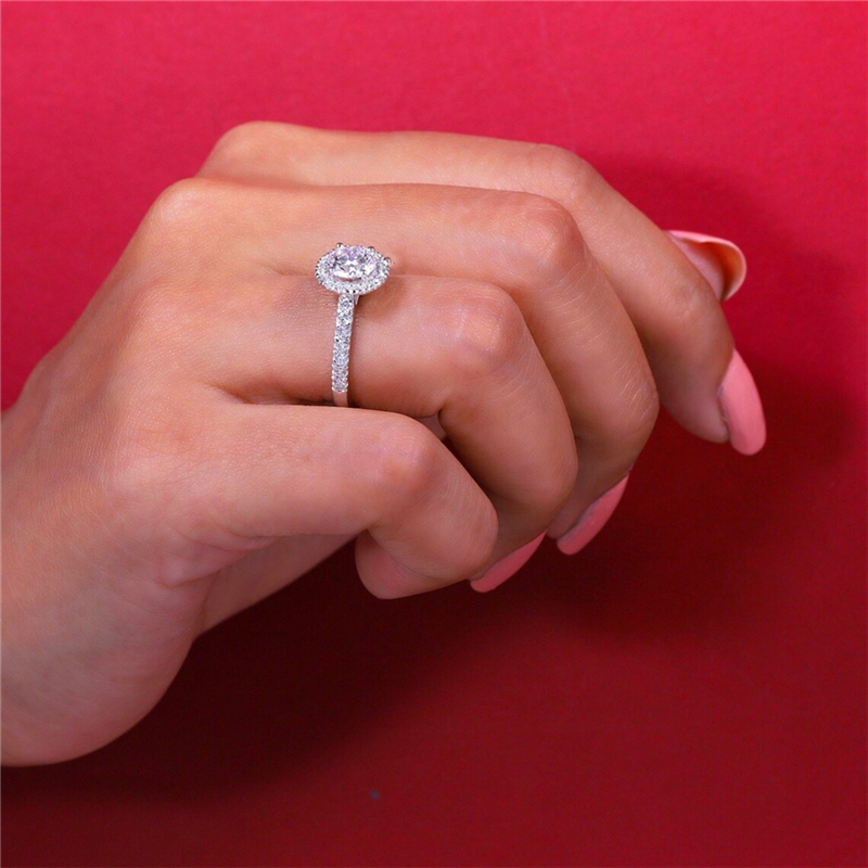 Jewelry 1.0 Carat Round Cut Hlao Engagement Ring Solid 14K White Gold Wedding Lab Grown Diamond Womens Ring HPHT Diamond