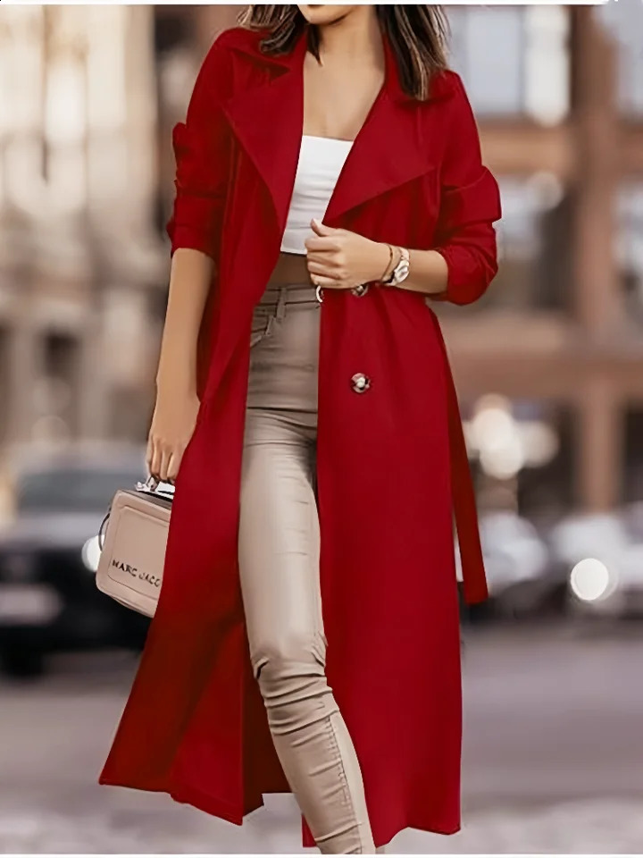 Ultra thin womens double perforated trench coat streetwear lace top with pockets unlined windproof S2XL fashionable jacket 250319