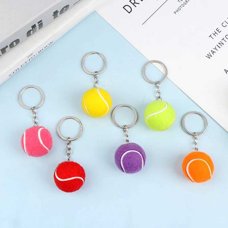 Cute sports mini metal tennis ball keychain 6-color pendant car keychain sports keychainXJ250319