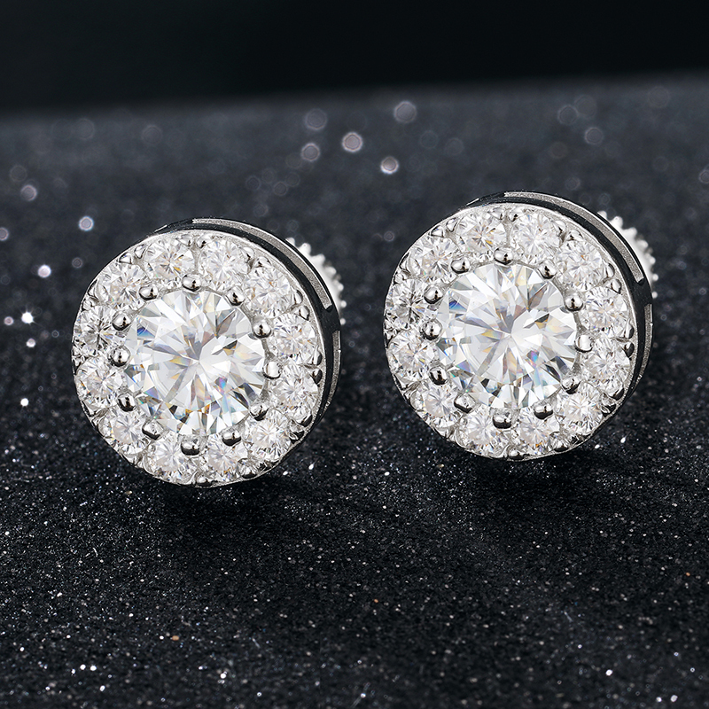 TUHE Unisex Fine Jewelry VVS1 Moissanite Round Earrings For Women silver 925 Stud Earrings Jewelry Gifts