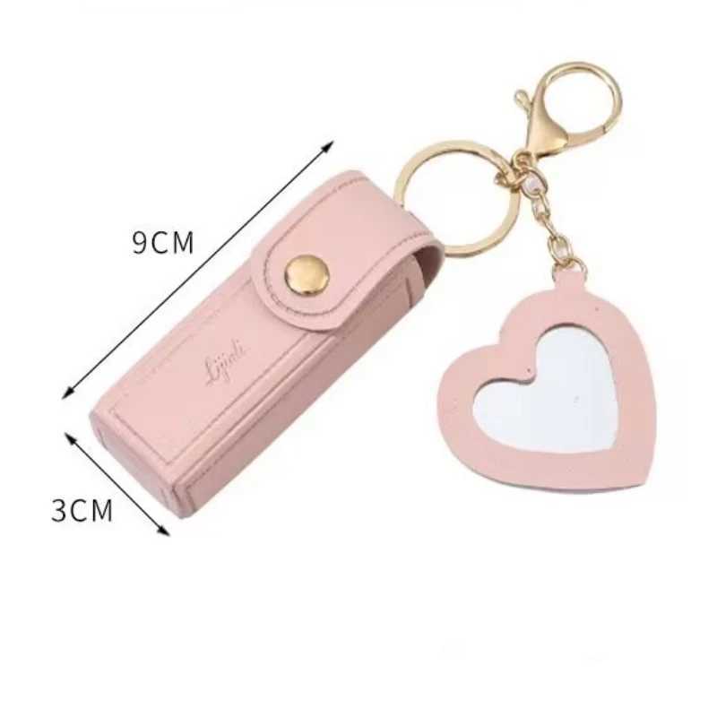 Portable leather lipstick bag makeup bag lipstick bag key chain bracket lipstick protective cover with mirrorXJ250319
