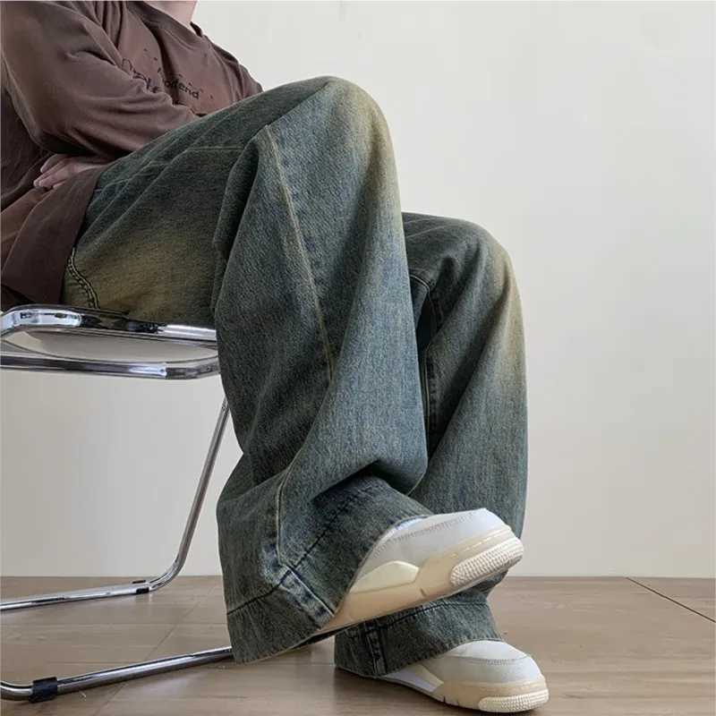 Mens Jeans Casual Baggy Straight Distressed Vintage Jean Pants Wide-leg Denim Trousers Male Oversize Streetwear FashionT250319