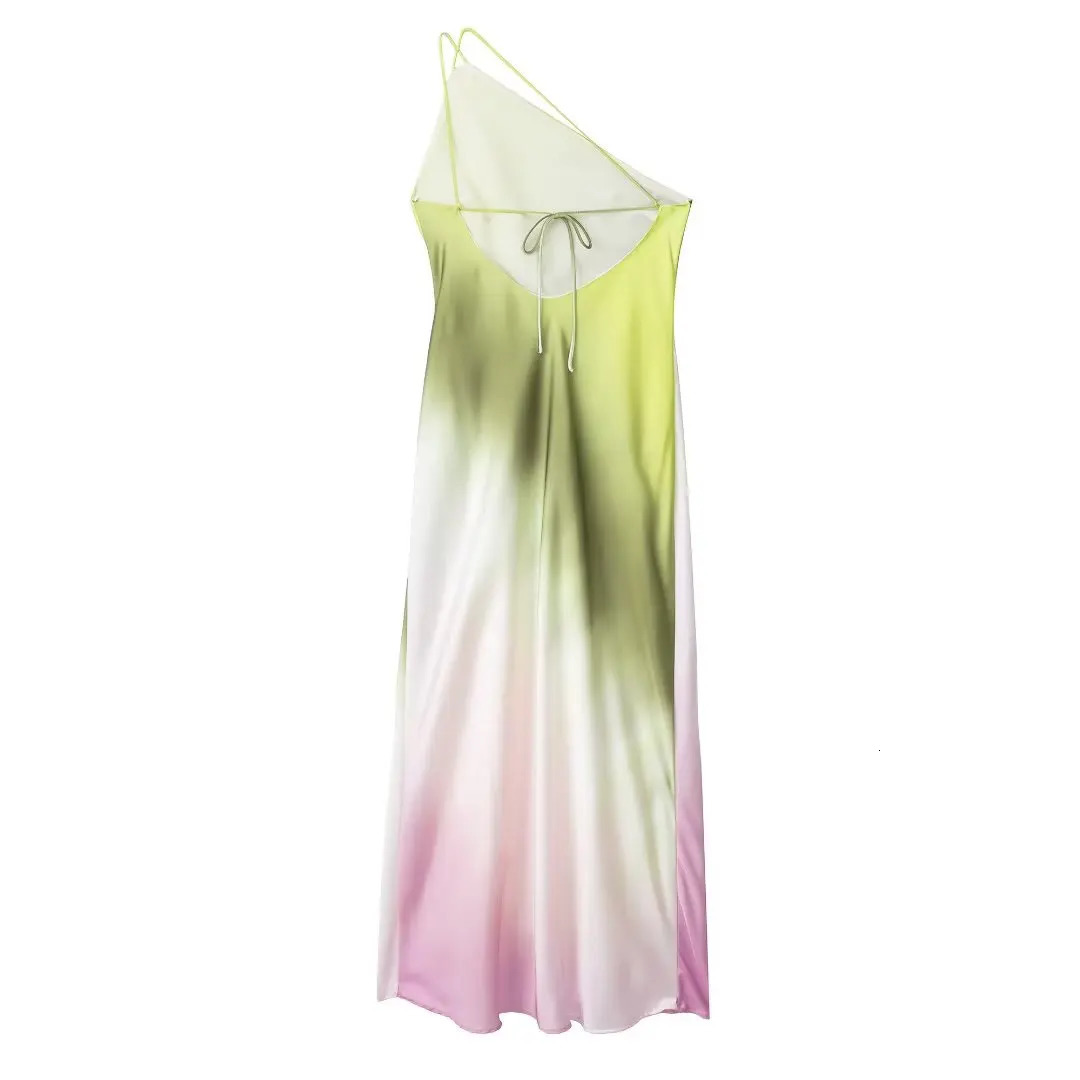 TRAF Tie Dye Long Dress Womens Asymmetric Satin Backless Dress Womens Off Shoulder Sexy Evening Dress Midi Summer Dress 250320