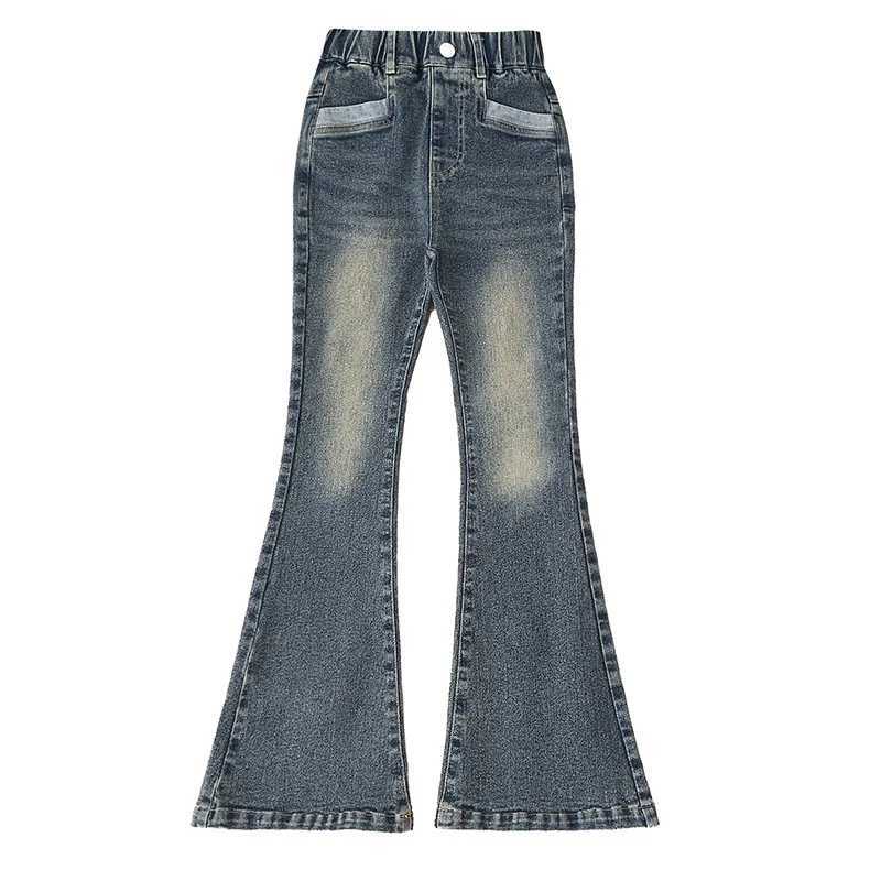 Teenage girl jeans new retro denim horseshoe pants childrens autumn and winter fashion Trouser childrens 6 8 10 12 14 years oldT250326