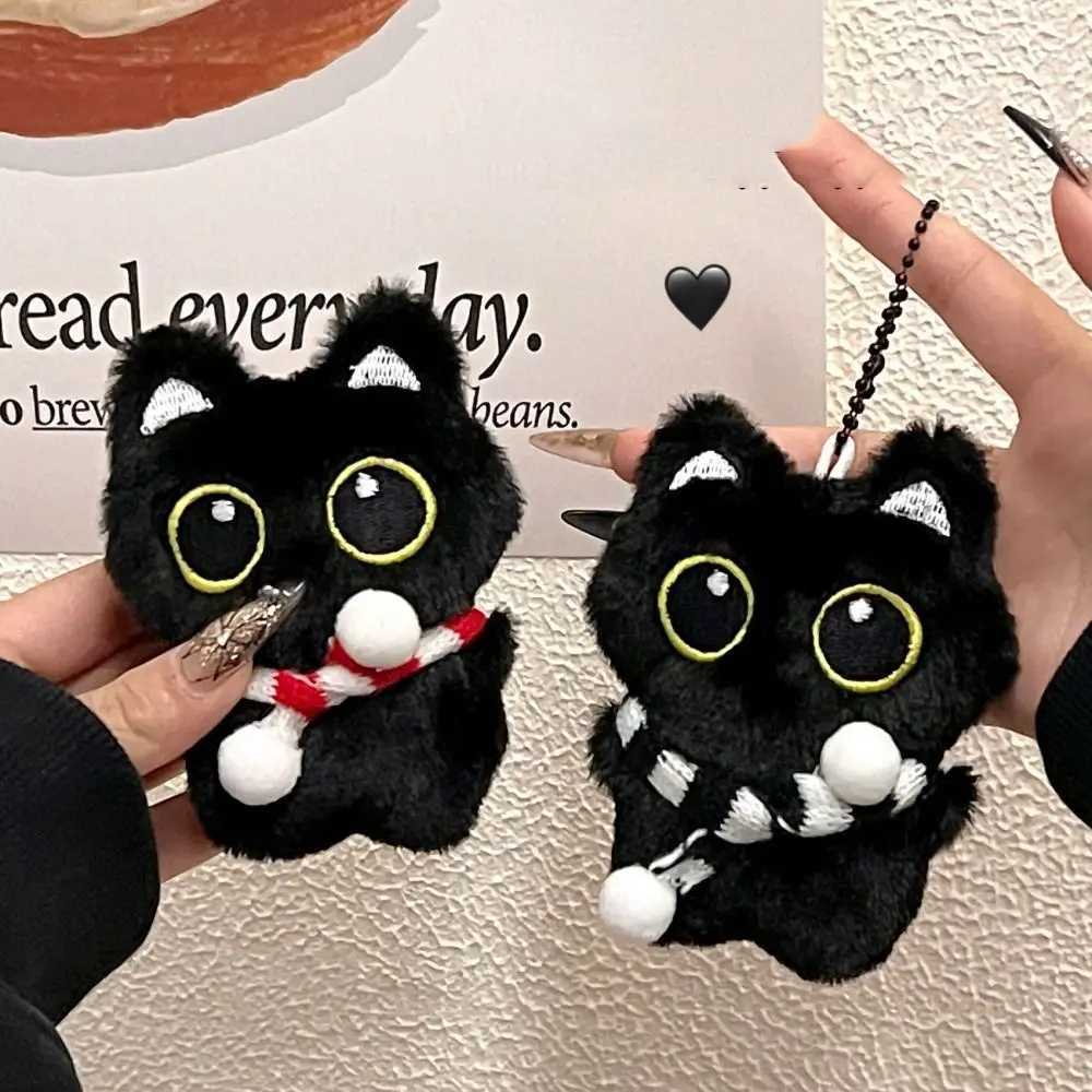 Soft squeeze scarf black cat pendant cartoon clasp squeeze plush keychain plush stuffed toy car keychainXJ250319