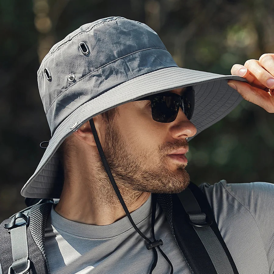 Summer Wide Large Brim Men Fisherman Hat Waterproof UV Protection Sun cap Hiking Fishing Climbing Oversized Safari Bucket Hats 250320
