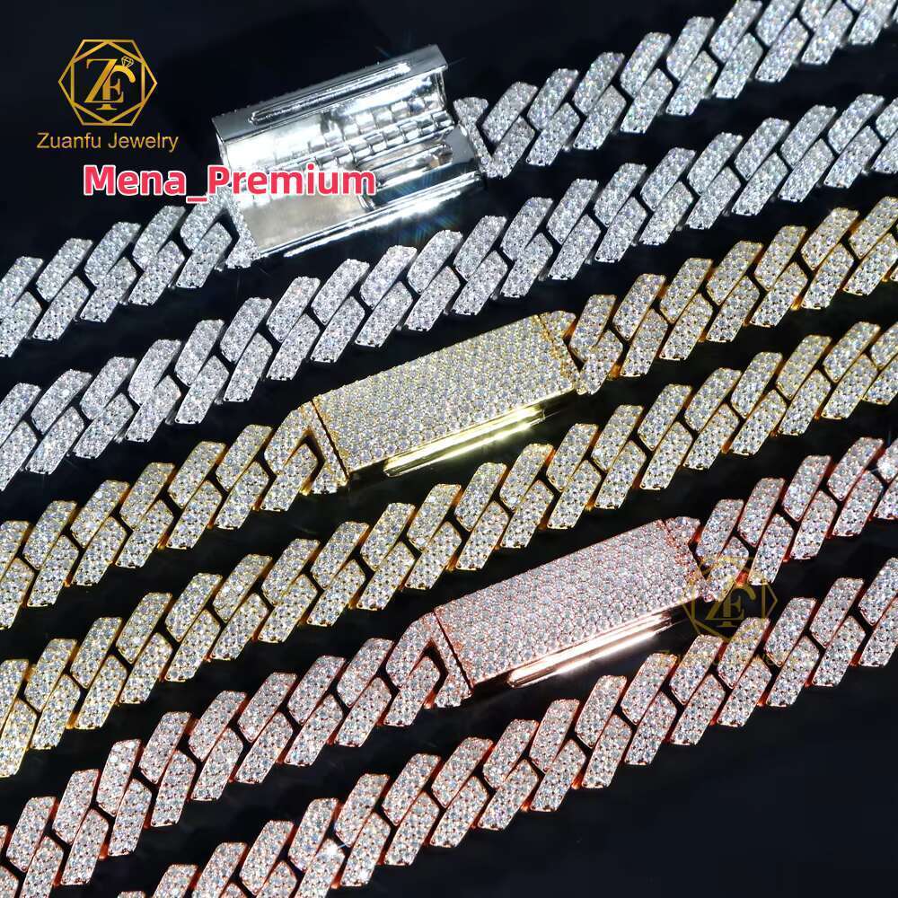 Moissanite necklace VVS Moissanite Cuban Chain 10mm 12mm 13mm 15mm Hip Hop Necklace Mens Accessories