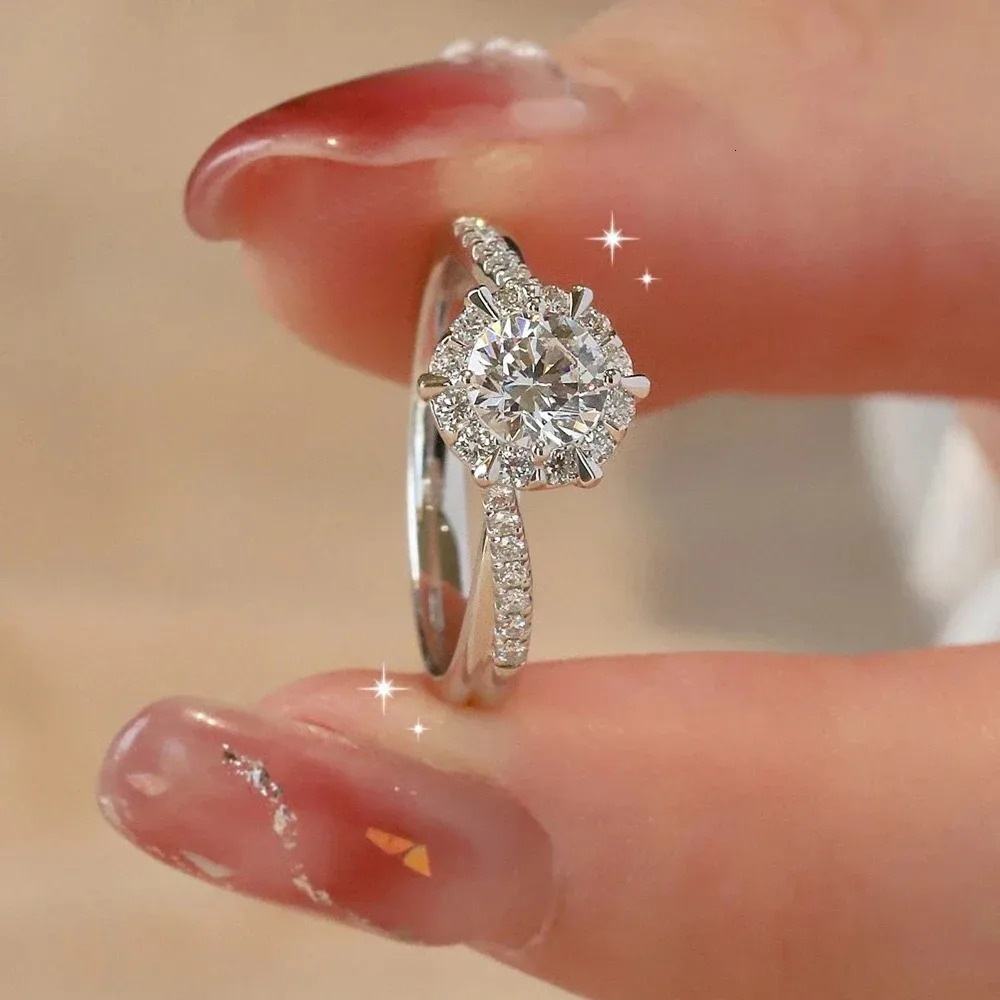 1CT GRA Certified Moissanite Engagement Ring for Women Lab Diamond Twisted Arm Wedding Promise Band 925 Sterling Silver Rings