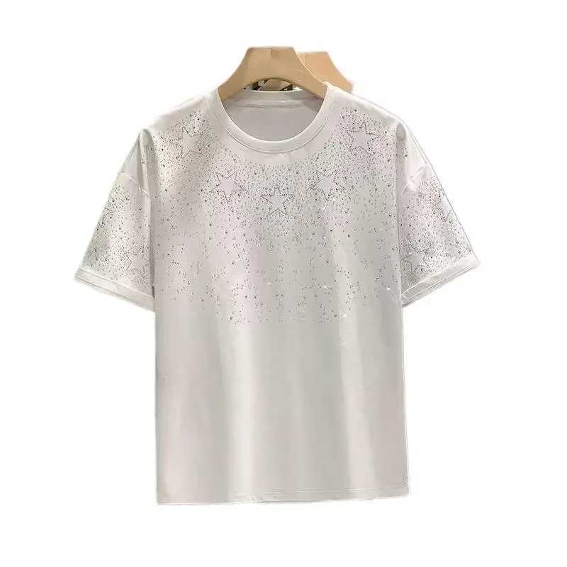 Fashion Trends European Style Luxury Mens Short Sleeve T-shirt Star Embroidery Diamond Mesh Dividend Base Half Sleeve T-shirtT250319