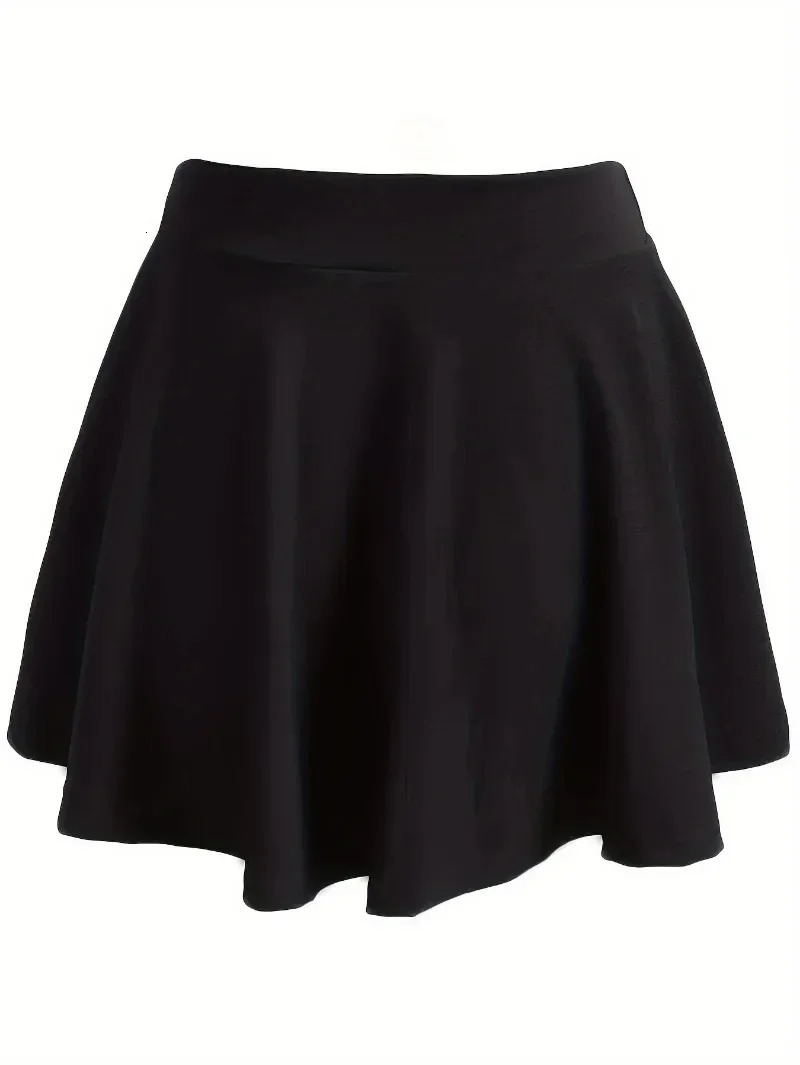 Womens Fashion Plus Size 1XL-5XL Preppy Skirt Ladies Casual Solid Elastic High Rise Slight Stretch A-line Mini Skirt 250320