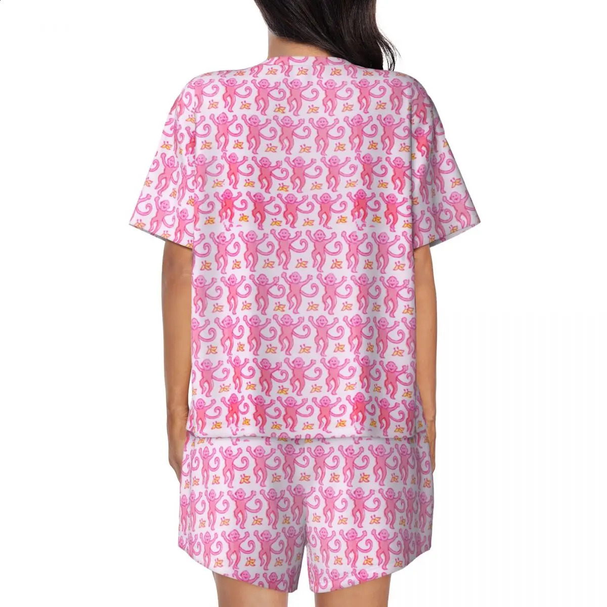 Womens Preppy Roller Monkeys Rabbit Pajamas Set Custom Printed Anime Pink 2 Piece Pjs Sets Short Sleeve Sleepwear Loungewear 250319