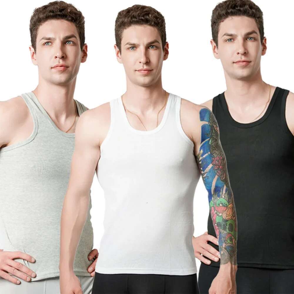 Men's cotton sports T-shirt, teenagers' simple top, tight vest, middle-aged sturdy file, fitness training, 1/3 piece