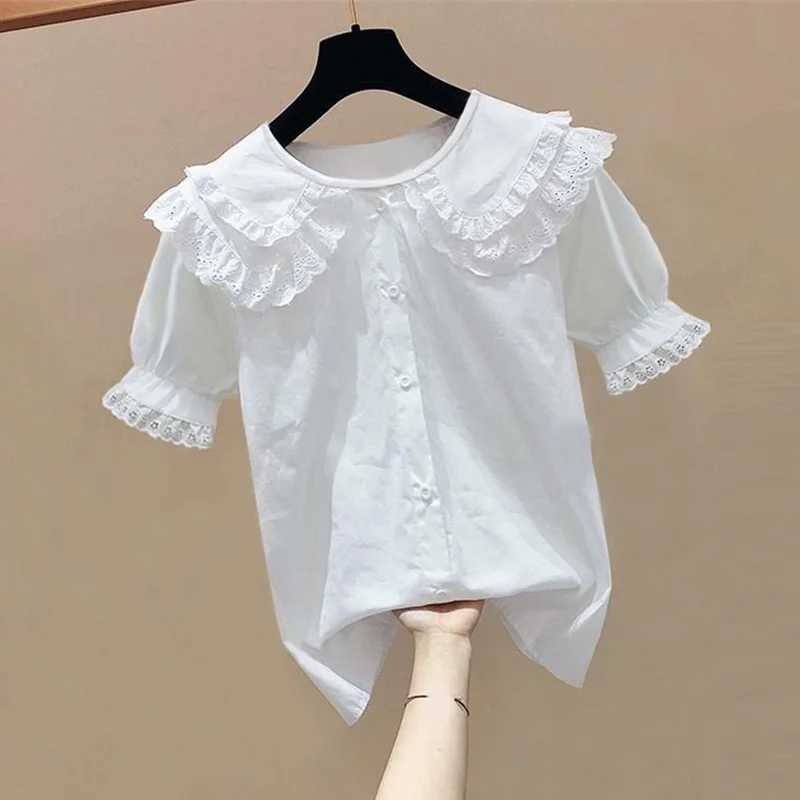 Summer 4-13 Years School Uniform Girls White Blouse Short Sleeve Shirts For Kids Girl Blouses Preppy Style Tops Children ClothesT250320