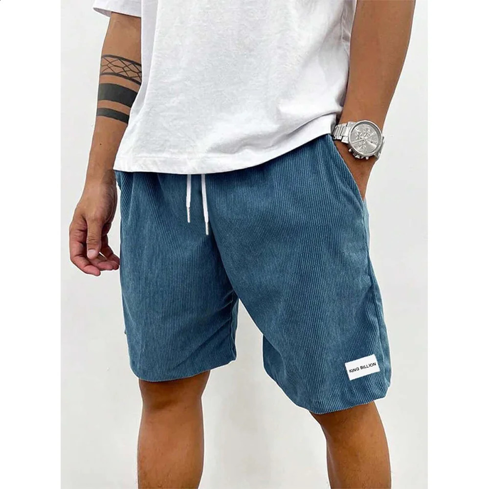 Summer mens Corduroy sports pants casual shorts beach basketball solid color label sportswear 250312