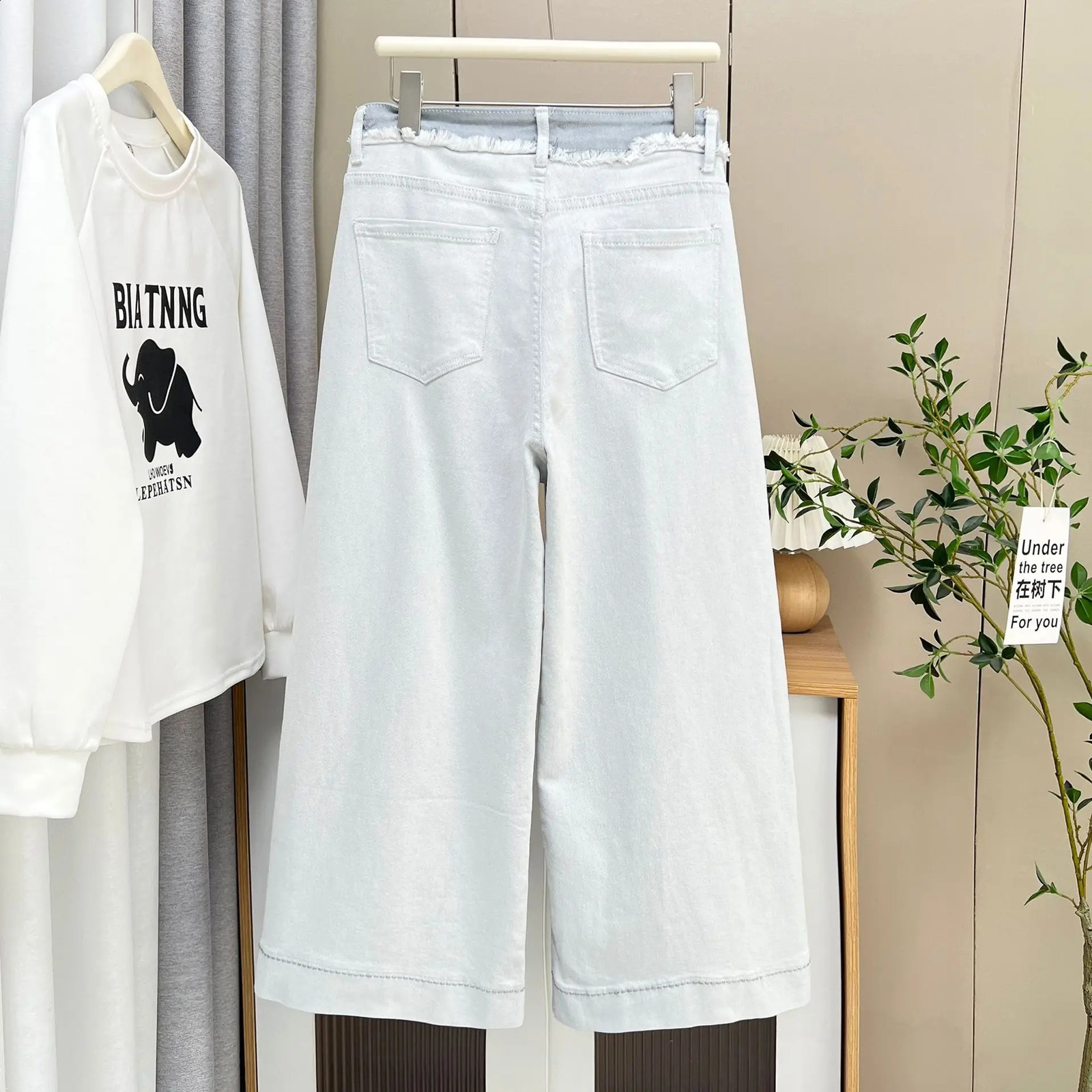Womens Plus Size High Waist Flared Jeans Premium Draped Wide Leg Cropped Pants Spring Fall Loose Fit Casual Trousers 250319