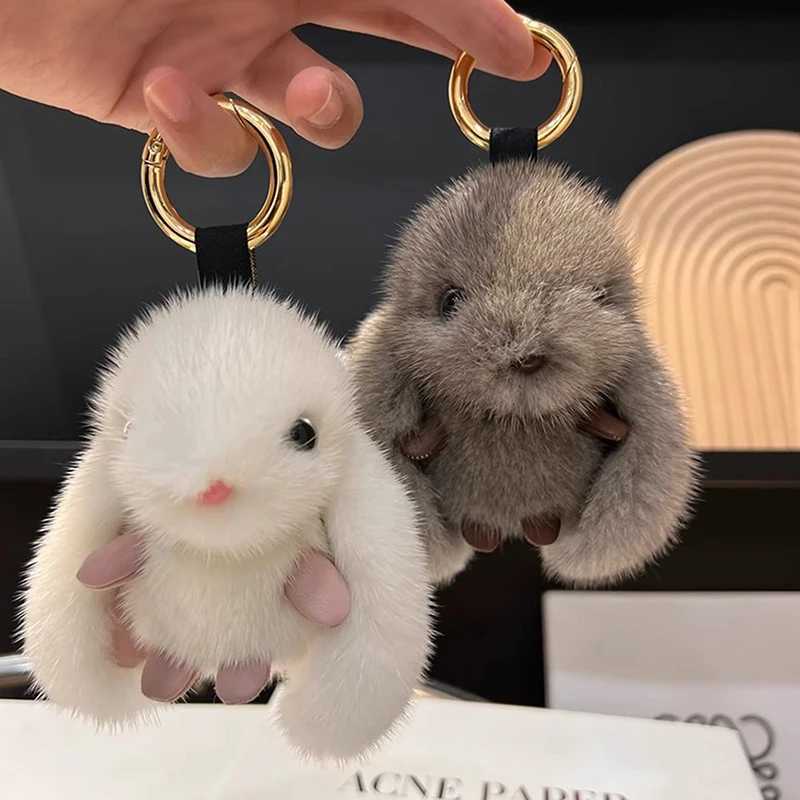Cute fluffy rabbit keychain ring plush fluffy rabbit bag pendant couple car keychain jewelry giftXJ250319