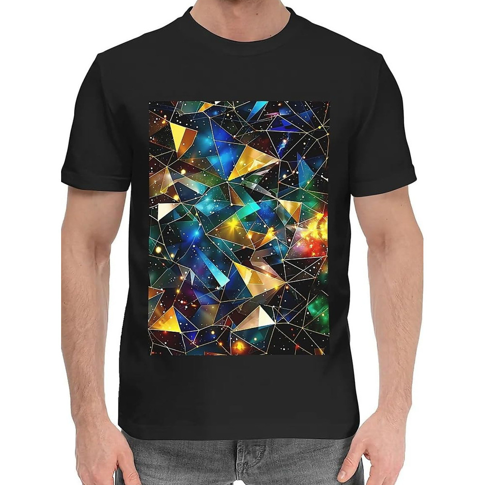 T shirt for Mens Mens Novelty T-Shirts Graphic 2D Print Summer Short Sleeve Colorful Galaxy Triangles Graphic Tee Casual Tops Clothes Short sleeve