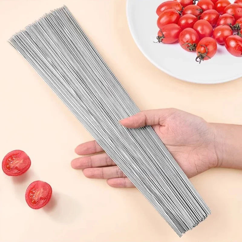 50Pcs Reusable Stainless Steel Barbecue Skewer with Wooden Handle BBQ Skewers Kebab Iron Stick for Outdoor Camping Picnic Tools 250314