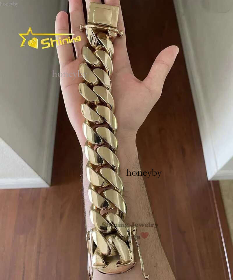 New Arrival 28mm 520g 9.5 Custom Made Hip Hop Jewelry Real 14k Plating 999 Solid Sier Gold Cuban Bracelet
