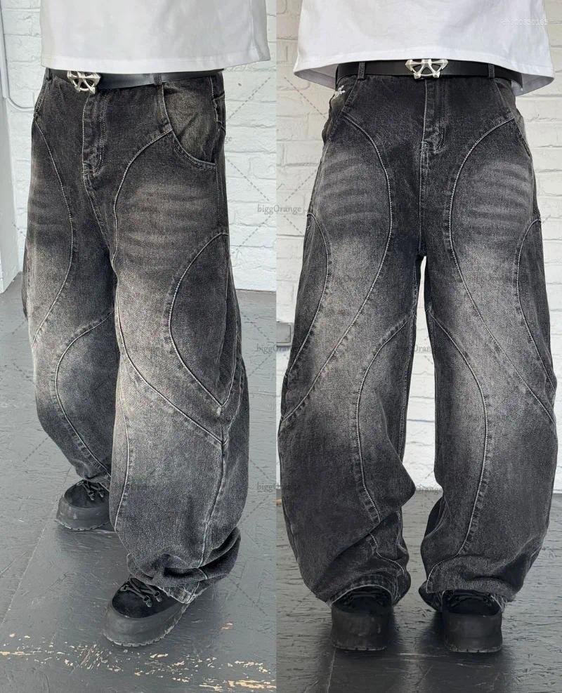 Men's Jeans 2025 High Street Trendy Brand Baggy Wide Leg Men Harajuku Y2K Streetwear Punk Retro Embroidery Splicing Straight Pants