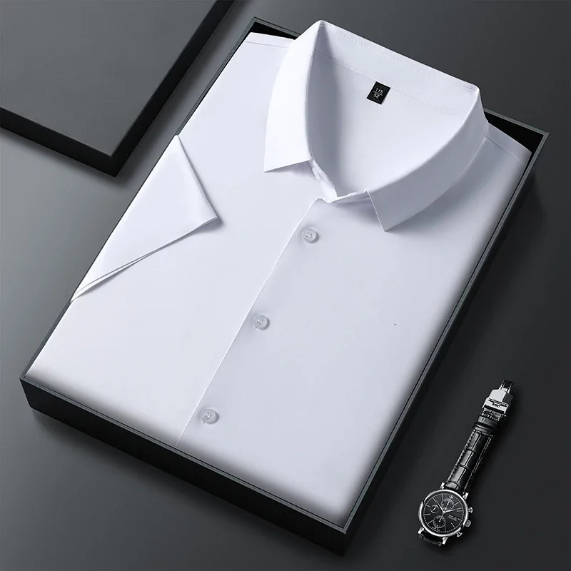 Mens Business Casual Solid Color Short Sleeved Shirt for Summer Fashion No Ironing Comfortable and Versatile Top 250320
