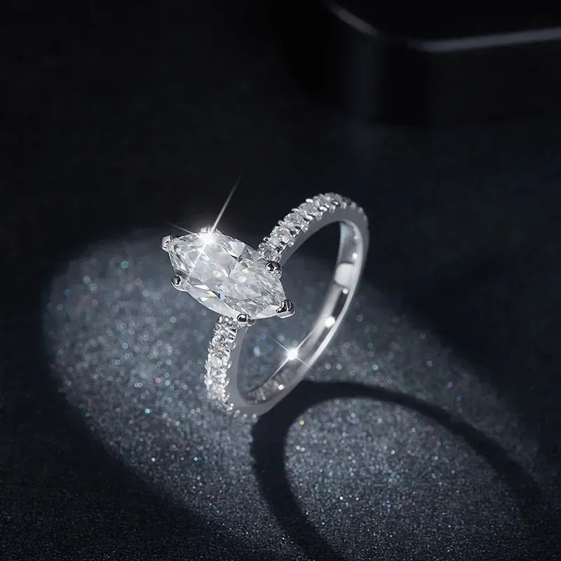 FEOBUR 2CT Marquise Moissanite Engagement Rings for Women 925 Sterling Silver Lab Diamond Ring Wedding Band with GRA Certificate