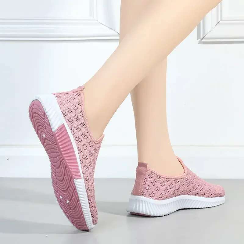 2024 New Summer Korean Mesh Comfortable Women Breathable Hollow Sports Walking Sneakers Casual Flat Ladies Solid Shoes