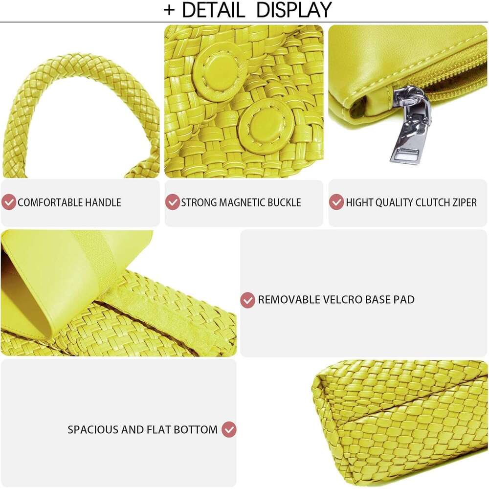 Women Vegan Leather Hand-Woven Tote Handbag Fashion Shoulder Top-handle All-Match Underarm Bag with Purse