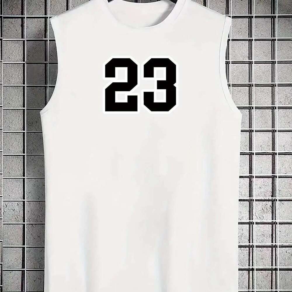 Men's sleeveless vest, 23 print, fitness, fashion, high quality, short sleeved, loose, sports, breathable top