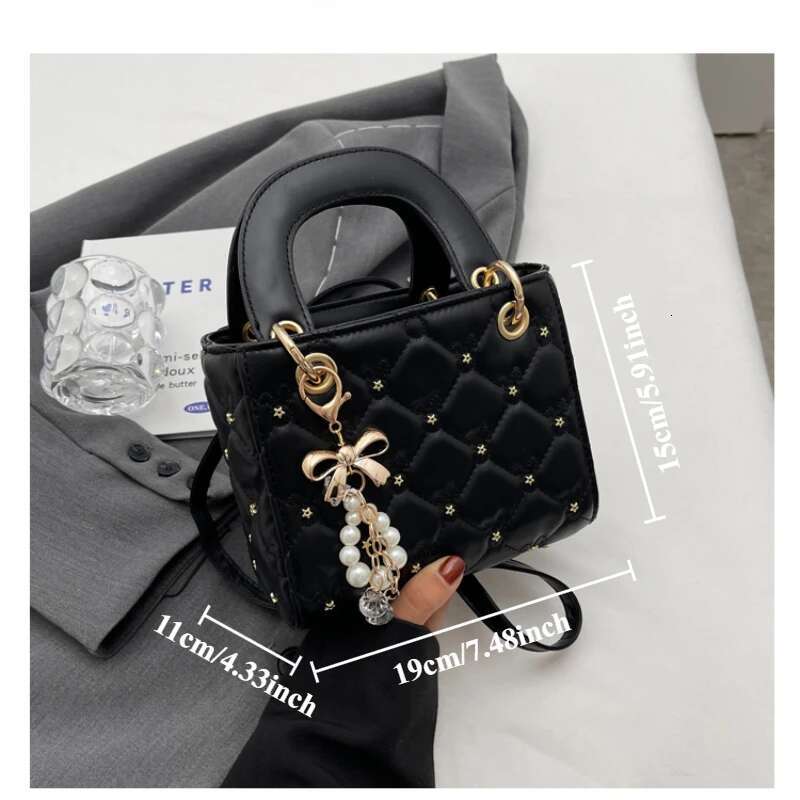 Senior Sense Of Foreign-Style Niche Bag New Tide Fashion Dia Lattice Pearl Handbag Single Shoulder Crossbody Bags