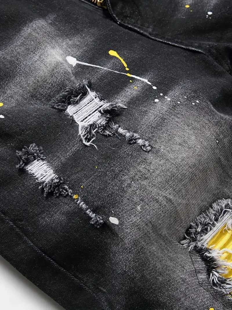 Summer New Mens Fashion Stretch Denim Shorts Retro Street Style Old Slimming Shorts Jeans Splicing Design 98% Cotton Brand W250319