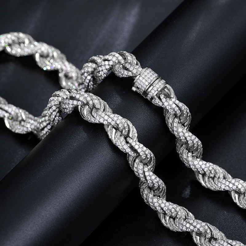 High Quality Rope Chain Man Moissanite Necklace S925 Silver For Mens Hip Hop Jewelry