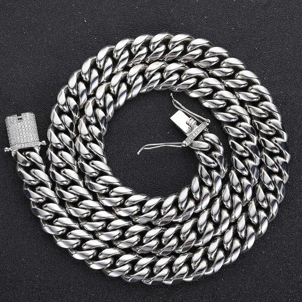 Drop Shipping Hip Hop Three Times Plated Stainless Steel Jewelry Bling Iced Miami Cuban Link Chain Necklace For Men